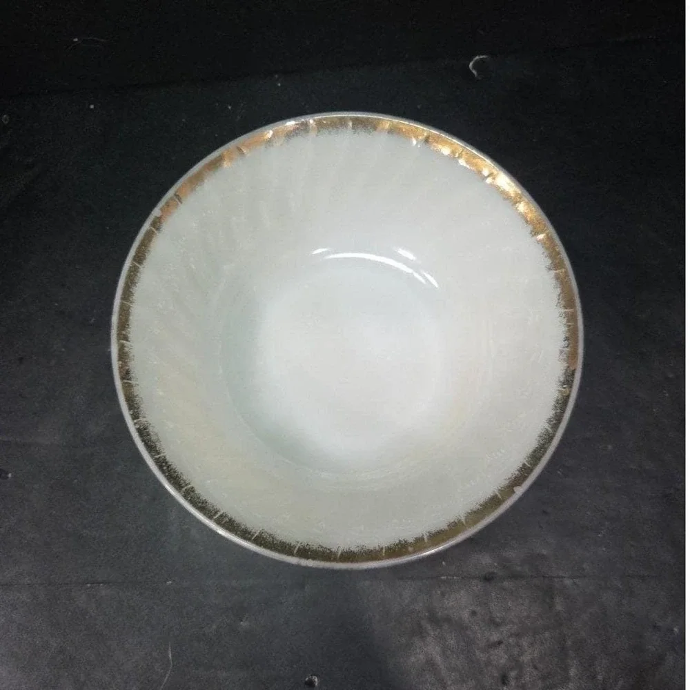 Anchor Hocking Fire King Golden Anniversary Bowl, Vintage White Swirl Milk Glass